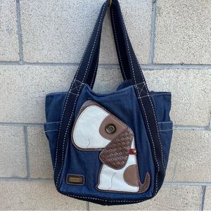 Chala, Toffy Dog Carryall Zip Denim Tote Handbag